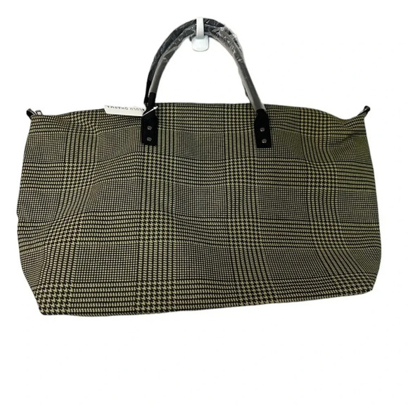 Lulu Dharma Green & Black Houndstooth Frasier Weekender Zip-Up Bag NWT - Picture 1 of 9